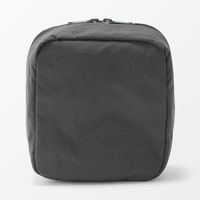 無印良品 リンクルナイロン 大きく開くスクエアポーチ ダークグレー 約１４×１６×６ｃｍ 良品計画