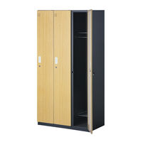 スマイル 木目調スチールロッカー 3連3人用 シリンダー錠 ライトブラウン/ブラック 幅900×奥行515×高さ1790mm 1台（取寄品）