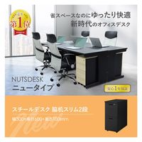 Netforce ナッツ サイドワゴン 脇机 キャビネット サイドデスク 2段 シリンダー錠 幅300×奥行600 ブラック×ダークブラウン（直送品）