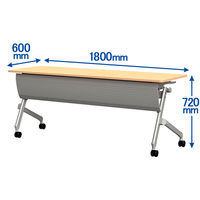 TOKIO 平行フォールディングテーブル2 可動幕板付 幅1800×奥行600×高さ720mm ナチュラル 1台（3梱包）