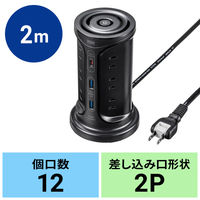 延長コード 電源タップ タワー型 2P式 USB 12個口 2m 一括スイッチ サンワサプライ TAP-B112C1A2BK 1個