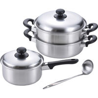 シャディ 燕三 片手鍋(18cm)&二段蒸し器(24cm)お玉付 24-8330-285 1箱（直送品）