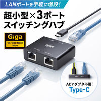 サンワサプライ  スイッチングハブ（USB Type-C給電・3ポート） LAN-GIGAC302BK（直送品）