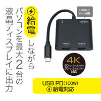 ナカバヤシ TypeーCーHDMI　ディスプレイ変換アダプタ　2台出力 USAーCHD6BK 1個