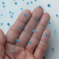 生地 チュール ドット フロッキー 15D 巾92cm×7m切売カット col.4 ライトブルー 1820F AD1820F-4-7M（直送品）