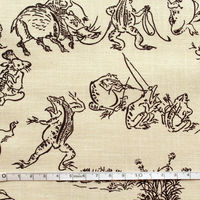 鳥獣戯画 むら糸藍染調 プリント生地 ベージュ×黒線 巾約110cm 1mカット KW7070-7B-1M 1セット(1m切売カット)（直送品）