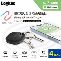 スマートタグ 紛失防止 タグ 4個入り 電池交換タイプ 防水・防塵 ブラック LGT-BETG1BKA4 ロジテック 1個（直送品）