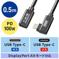 サンワサプライ USB5Gbps TypeーC延長ケーブル（L型・PD100W・0.5m） KUー5GCCP100ENL05 1本