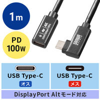 サンワサプライ USB5Gbps TypeーC延長ケーブル（L型・PD100W・1m） KUー5GCCP100ENL10 1本