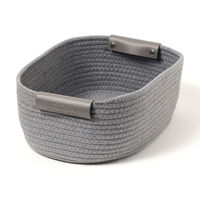 ロープ&フェイクレザーバスケット(L) グレー LAKOLE/ラコレ