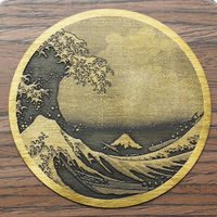 ヤマコー 真鍮・浮世絵コースター(木台付)四角(ウォールナット)神 16270 1個（直送品）