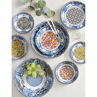 ミヤザキ食器 小皿 12cm 3.5寸 プレート 藍染小紋 磁器 黄彩 463612 1個（直送品）