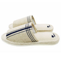 【スリッパ】洗えるナチュラルクロス外縫いスリッパ ブルー Lサイズ 1足