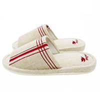 【スリッパ】洗えるナチュラルクロス外縫いスリッパ レッド Mサイズ 1足