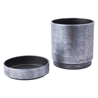 ホワイエ 植木鉢 MC円柱メタルECOポット 受け皿付き 直径12cm シルバーブラック 416303 1個（直送品）