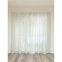 加栄レース レースカーテン リーフ柄 UVカット パイルミラーレース 100×133cm 省エネ 2枚組 グリーン 469313 1個（直送品）