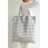 デュプリュス トートバッグ 綿麻ボーダー シンプル バッグ キナリ×ネイビー 476550 1個（直送品）