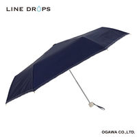 小川 折りたたみ傘 晴雨兼用 LINEDROPS グログランリボン ステッチ 50cm 手開き式 ネイビー 489399 1個（直送品）