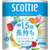 日本製紙クレシア スコッティフラワーパック1.5倍巻き8ロールシングル 4901750153502 1セット(8巻×8個)（わけあり品）