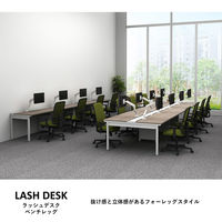 【軒先渡し】LASHデスク フォーレッグハーフ脚 幅4000×奥行600×高さ720mm オーク天板/ホワイト脚 1台（直送品）
