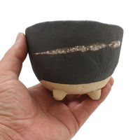 かみ山陶器 盆栽鉢 信楽焼 植木鉢 黒泥 三ツ足 4号 226386 1個（直送品）