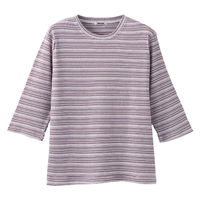 ケアファッション 7分袖ピケボーダーTシャツ ライトグレー M~L W013869151 1着（直送品）