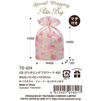 包む ギフト巾着バッグ グリタリングフラワー 不織布 マチあり LL 幅400 ピンク TD024 1セット(1枚×2)（直送品）