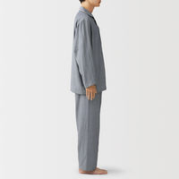 無印良品 メンズ 紳士 脇に縫い目のない 二重ガーゼ長袖パジャマ 紳士Ｌ ネイビー 良品計画