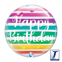490mmバブルバルーンBIRTHDAYBRIGHTRAINBOWSTRIPES 0201444015 1セット(10枚入)（直送品）