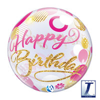 490mmバブルバルーBIRTHDAY PINK & GOLD DOTS 0201444003 1セット(10枚入)（直送品）