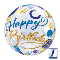 490mmバブルバルーンBIRTHDAY BLUE & GOLD DOTS 0201444002 1セット(10枚入)（直送品）