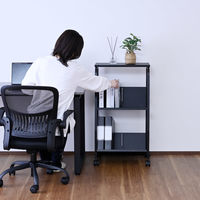 YAMAZEN ファイルワゴン 収納ラック 2段 上棚付き 木製棚 A4対応 キャスター付き MFRW-W2T(BK3/MBK) 1台（直送品）