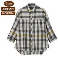 ケアファッション 7分袖強撚格子柄シャツブラウス パープル L W0182175612 1着（直送品）