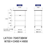 実験用/軽量作業用/天板付きラボワゴン 耐荷重50kg キャスター付きH950mm 棚板3段 耐薬品ケミテクト天板 ワークテーブルLABシリ（直送品）