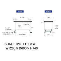 軽量作業台/耐荷重150kg ワンタッチキャスター付きH740mm 全面棚付き RoHS2指令対応塩ビシート天板 ワークテーブル150シリー（直送品）