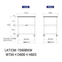 実験用/軽量作業用/天板付きラボワゴン 耐荷重50kg キャスター付きH825mm 棚板2段 耐薬品ケミテクト天板 ワークテーブルLABシリ（直送品）