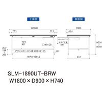 実験用作業台/耐荷重150kg 固定式H740mm 引き出し+足元半面棚付き 指紋レスメラミン天板 ワークテーブルLABシリーズ SLMー1（直送品）