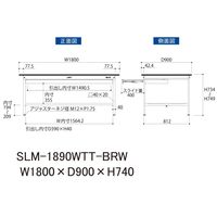 実験用作業台/耐荷重150kg 固定式H740mm ワイド引き出し+足元全面棚付き 指紋レスメラミン天板 ワークテーブルLABシリーズ SL（直送品）