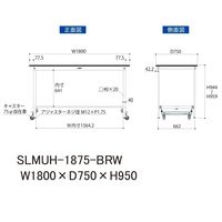 実験用作業台/耐荷重150kg ワンタッチキャスター付きH950mm 指紋レスメラミン天板 ワークテーブルLABシリーズ SLMUHー187（直送品）