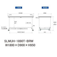 実験用作業台/耐荷重150kg ワンタッチキャスター付きH950mm 半面棚付き 指紋レスメラミン天板 ワークテーブルLABシリーズ SLM（直送品）