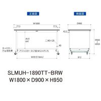 実験用作業台/耐荷重150kg ワンタッチキャスター付きH950mm 全面棚付き 指紋レスメラミン天板 ワークテーブルLABシリーズ SLM（直送品）