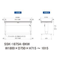 実験用作業台/ハンドル昇降式 H715~1015mm 耐薬品ケミテクト天板 ワークテーブルLABシリーズ SSKー1875AーBKW 1台（直送品）