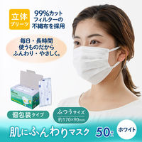 プラス 肌にふんわりマスクふつうサイズホワイト個包装タイプ50枚入 98661 1箱（直送品）