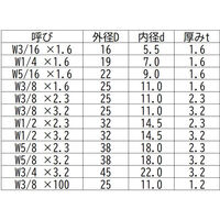 三笠・鋲螺 ウィット丸座金 鉄ドブメッキ W3/8×1.6W(11×25×1.6)500枚入 1100100045267 1箱(500枚入)（直送品）