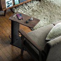ソファサイドテーブル(デスクサイドテーブル・USB充電器収納タイプ・天然木/スチール使用・ブラック) 200-STN030BK 1個（直送品）