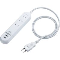 サンワダイレクト 電源タップ（USB充電・最大3.9A・おしゃれコード採用・ファブリック こたつコード使用・1m・ライトグレー） 1個（直送品）