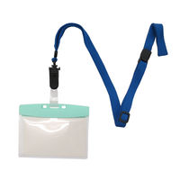 アイ・エス 吊り下げ名札 開閉式 ヨコ型 青 10個 青ひも付 INM-12 1パック