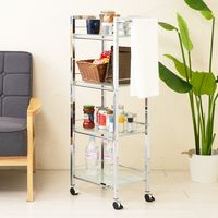 永井興産 NK-434 ガラスシェルフワゴン 4段 幅480×奥行265×高さ1035mm ホワイト NK-434WH 1台（直送品）