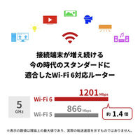 バッファロー　無線LAN親機（Wi-Fiルーター）　11ax/Wi-Fi 6対応/1201+573Mbps/WSR-1800AX4S/DBK　1台