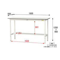 【車上渡し】山金工業 ワークテーブル150 軽量作業台 高調整 半面棚板付 幅1800×奥行600×高900～1200mm Sホワイト 1台（直送品）